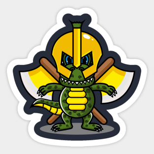 cute crocodile design carrying two axe weapons Sticker